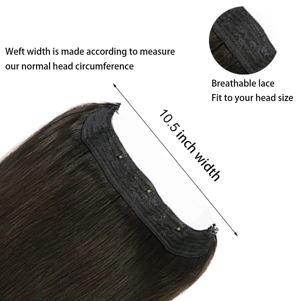 Invisible Wire Hair Extensions Human Hair Fish Line Extensions Real Human Natural black #1B Wire