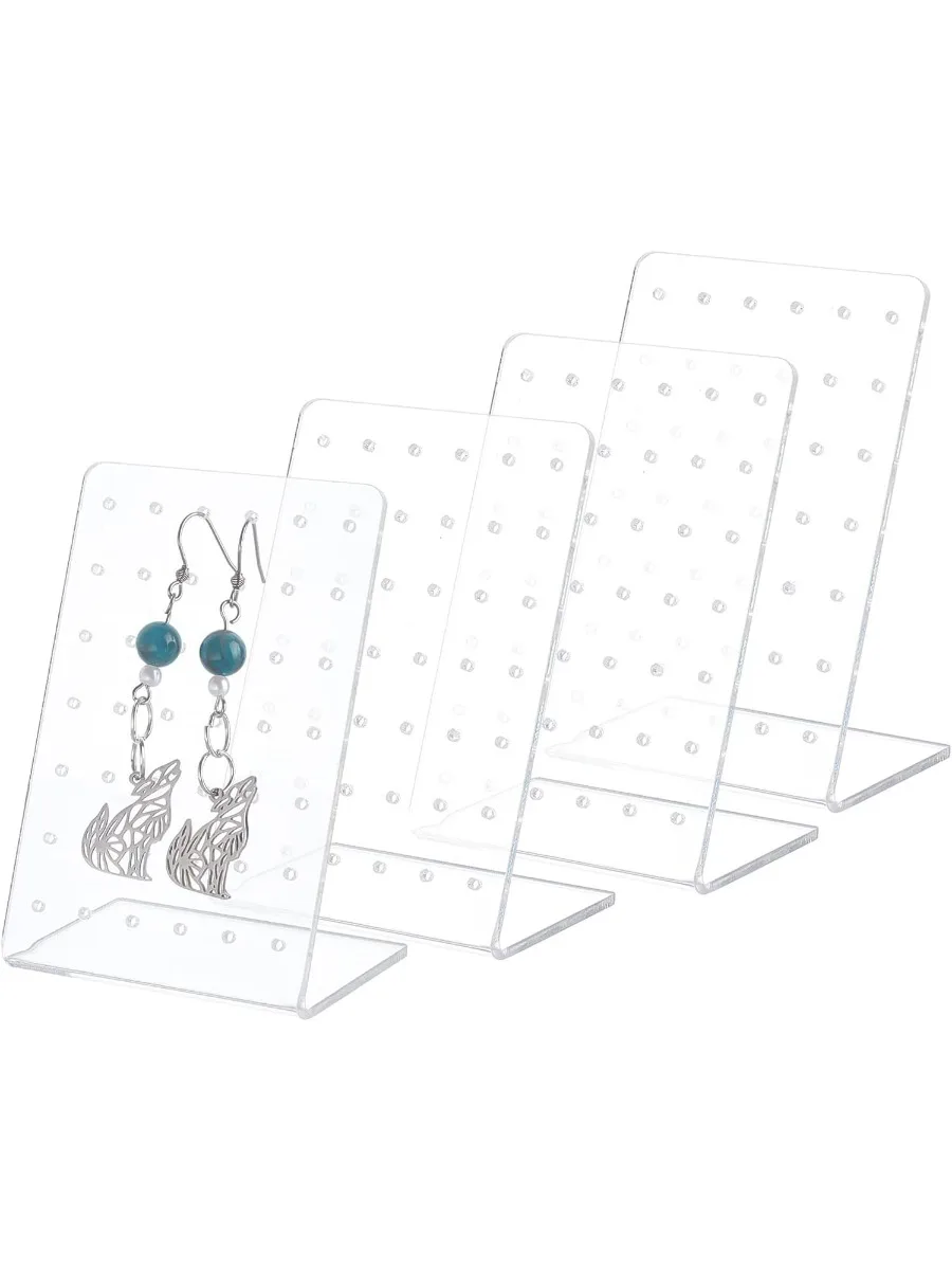 4 Pack Earring Holder 42 Holes Small Ear Studs Display Stand L-Shape Earrings Jewelry Show Rack Stand Organizer Plastic Display