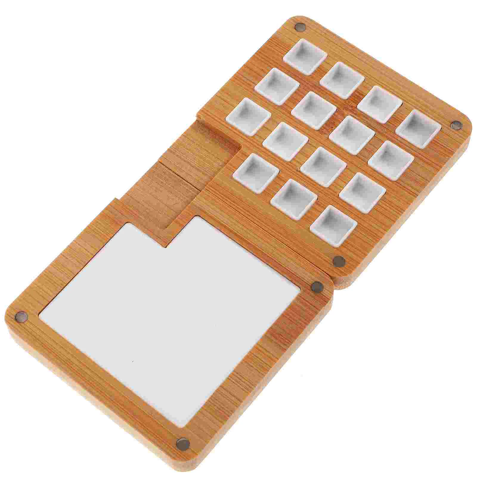 

Paint Box Kids Pigment Case Watercolor Mixing Wooden Tray Palette Magnet Plastic Travel Child