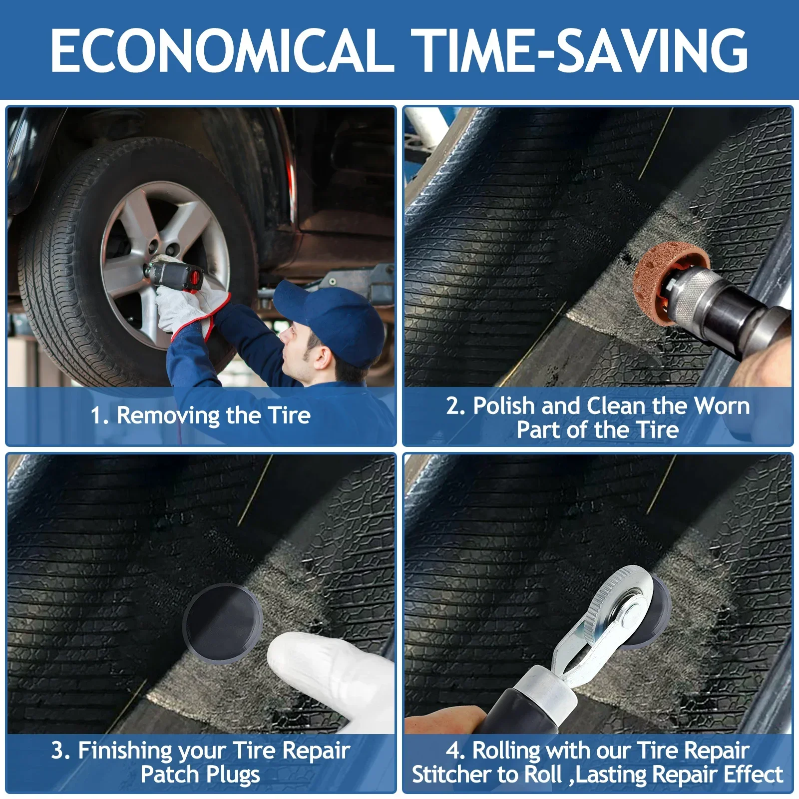 Car Truck Motorcycle Tire Repair Tools Tire Patch Roller Tool Buffing Wheel 42mm High Speed Tyre Grinding Head Tire Scraper 4