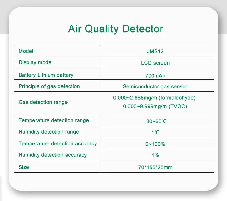 NOYAFA JMS12 Air Quality Monitor Formaldehyde TVOC Meter Portable Sensor Tester