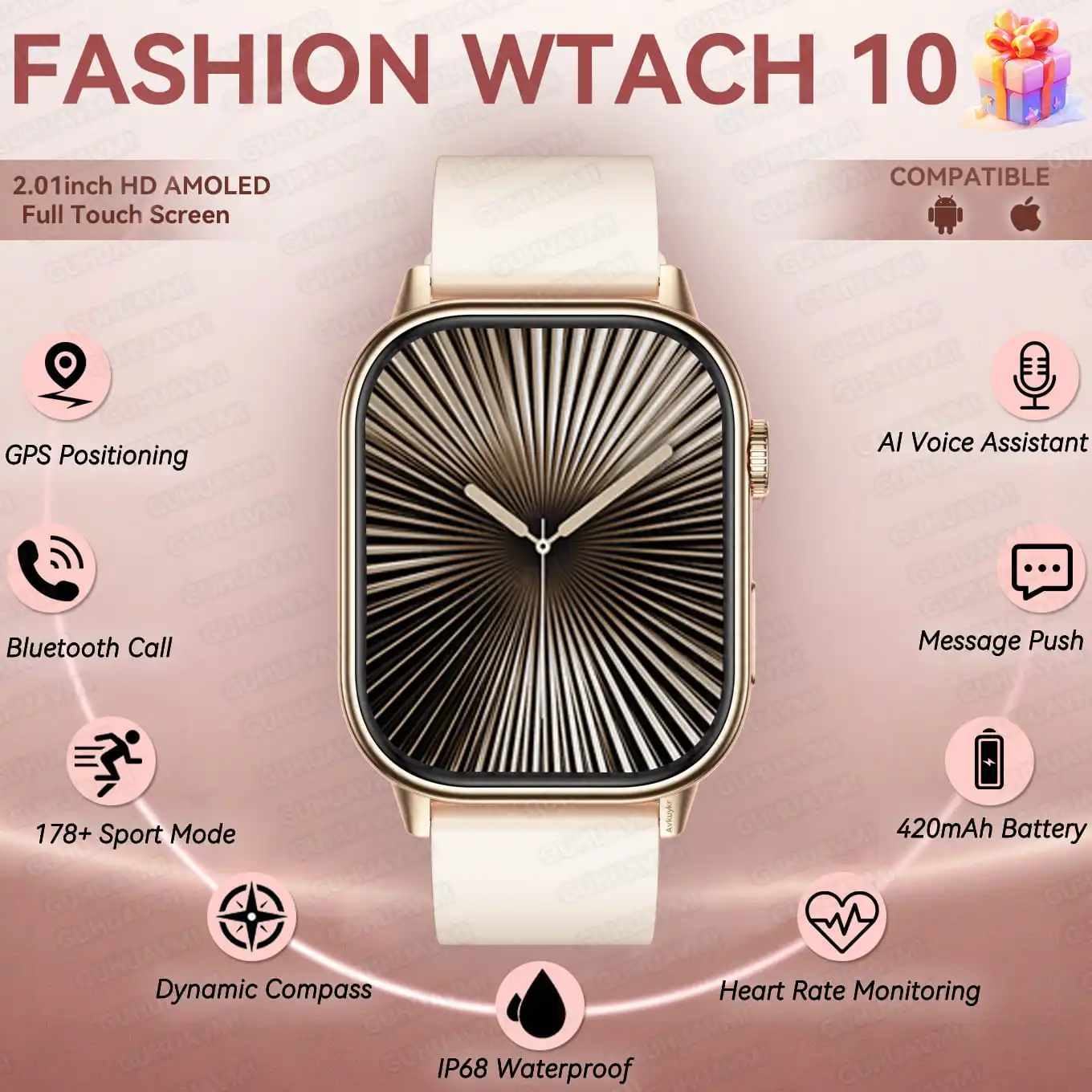 Montre intelligente femme GPS 2025 – Écran AMOLED & Appels BT
