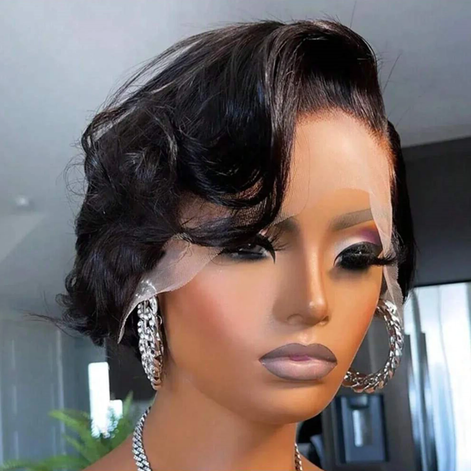 Short Pixie Cut Wigs 13x4 Lace Front Human Hair Wigs Fashion Style Natural Curly Wave Pixie Cut Human Hair Lace Frontal Wig