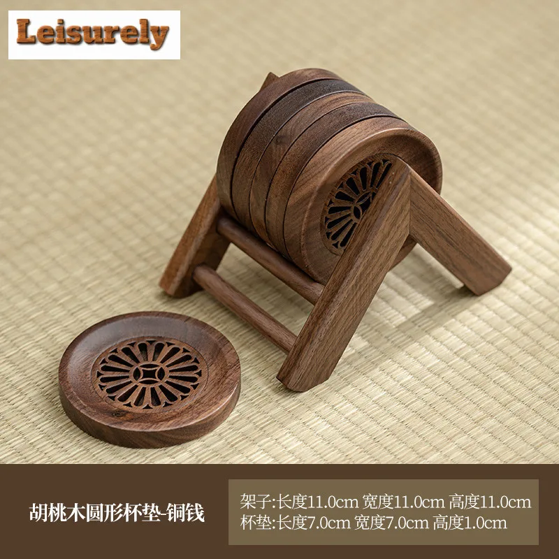 6pc/set Walnut Insulated Coaster Drain Storage Rack Set For Home Use Anti Scalding And Slip Tea Cup Holder, Kung Fu Tea Ceremony