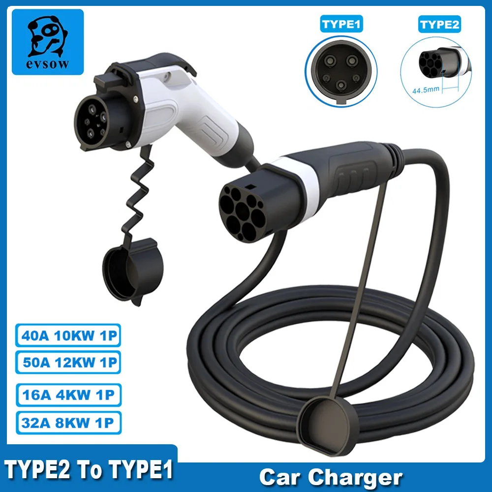 

evsow EV Charging Cable Type2 To Type1 Charging Station Female To Male Electric Vehicle Cord 50A 12KW 1P Car Charging Cable 5M