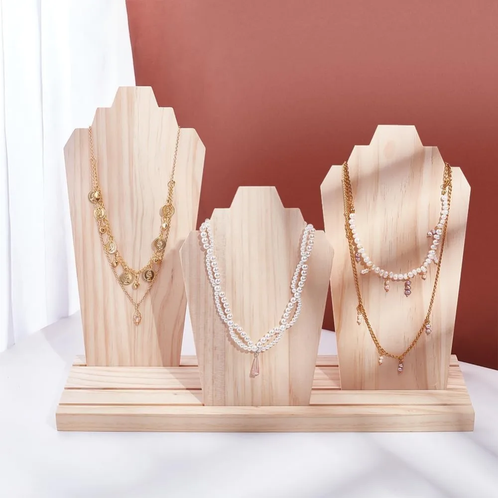 Removable Displays Wood Plank Necklace Storage Holder Bust Easel for Necklaces Rings Storage Blanched Almond jewelry box