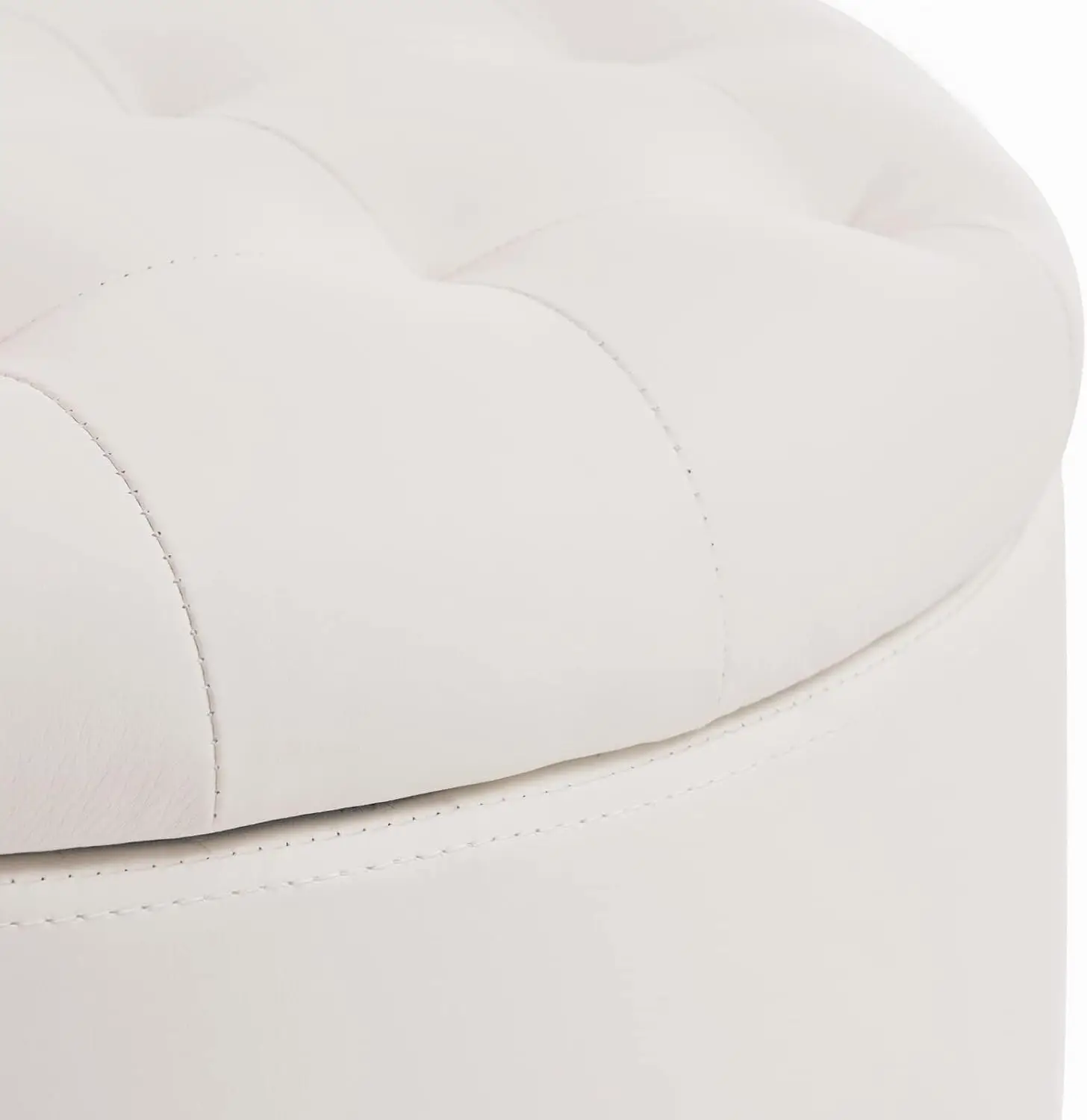 Round Storage Ottoman with Cover Lid Tufted, 19" Round Ottoman with Storage Faux Leather Ottomans