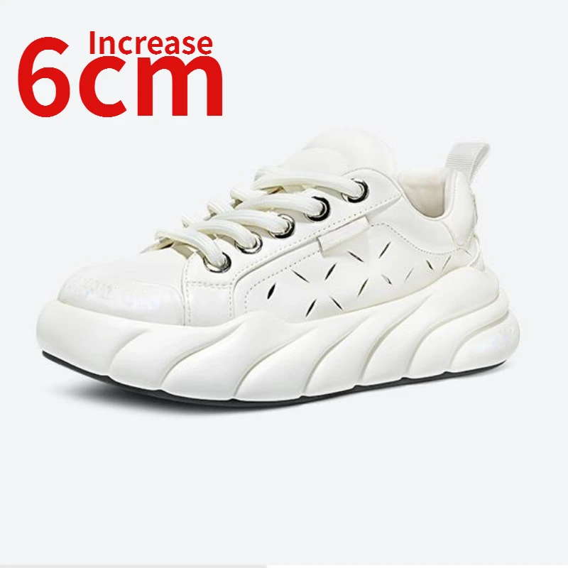 

Summer Couple's Sports Shoes Men's Increased 6cm Genuine Leather Comfortable Breathable Design Thick Soled Casual Elevator Shoes