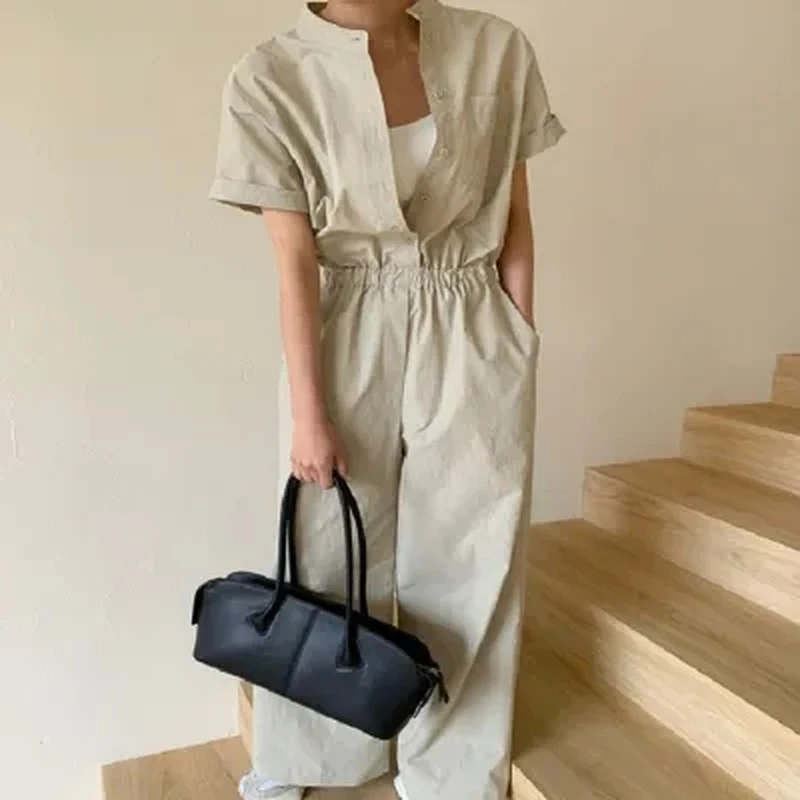 

Women's Summer Cotton Jumpsuits 2023 Elastic High Waist Wide Leg Pants Outfits Jump Suit One Piece Romper Jumpsuite Korea Style