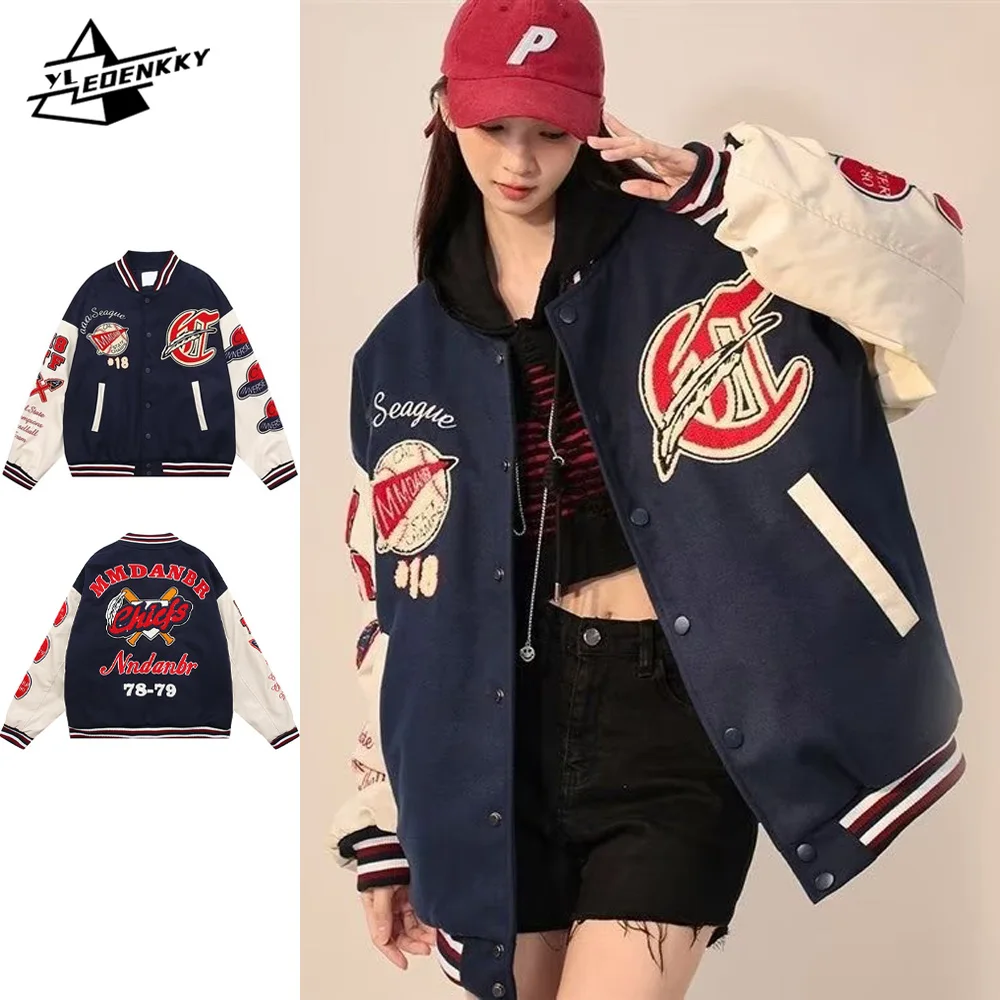 

Бейсбольная куртка в стиле хип-хоп для мужчин и женщин, винтажная мотоциклетная куртка из искусственной кожи с потертостями, Уличная Повседневная Верхняя одежда унисекс в стиле хип-хоп