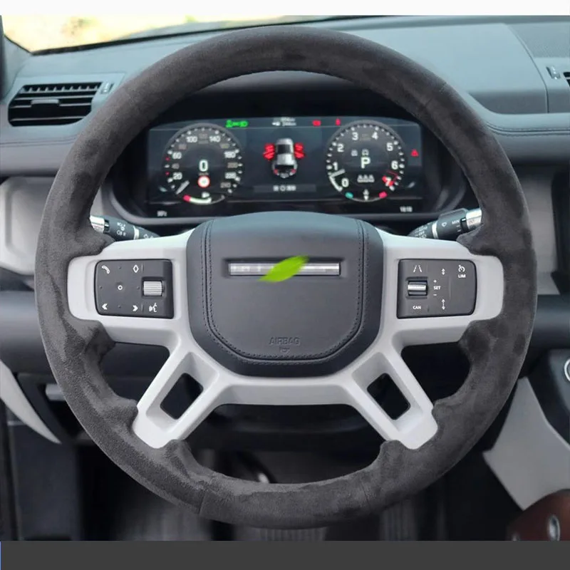 

For Land Rover Discovery 5 Defender 2020-2023 Hand-Stitched Non-slip black Genuine Leather suede Car Steering Wheel Cover