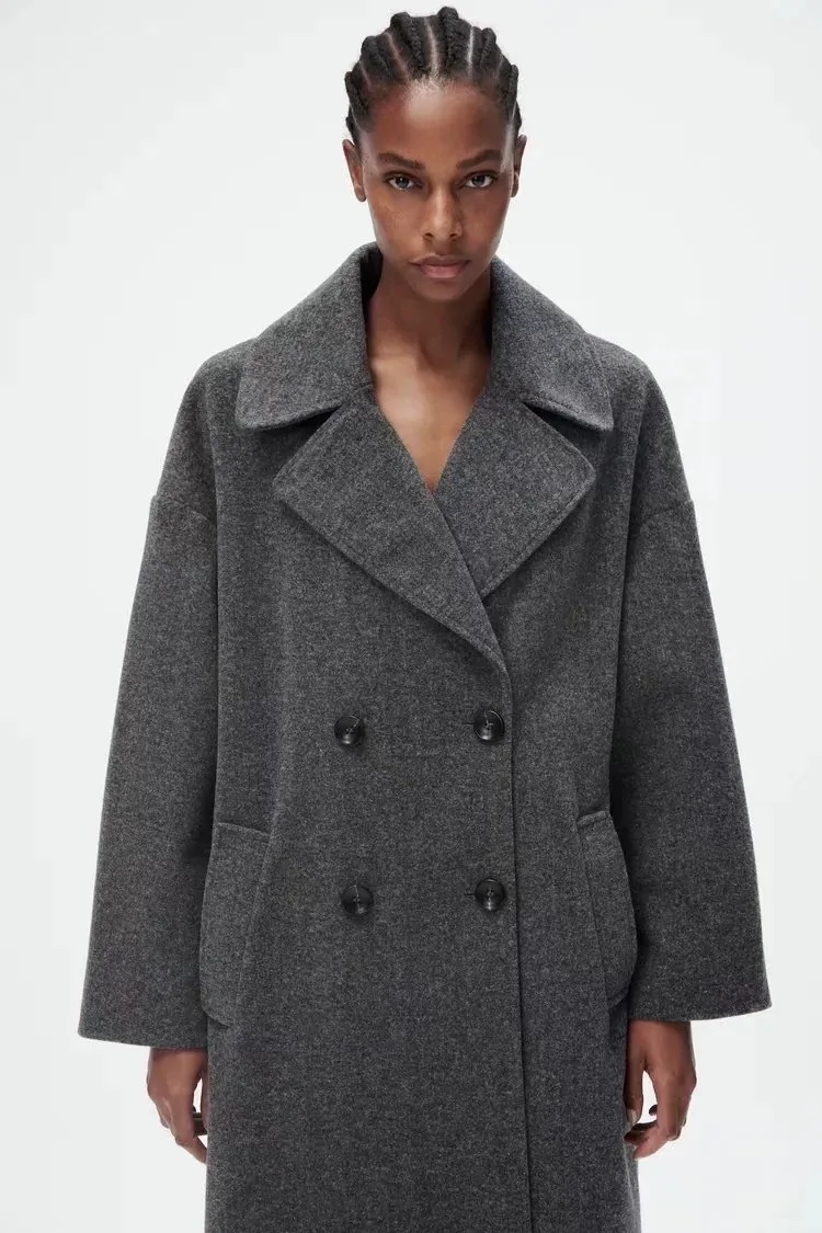 Ladies Elegant Solid Woolen Coats For Women Fashion Lapel Double Breasted Warm Maxi Jackets Autumn Winter Chic Casual Overcoats