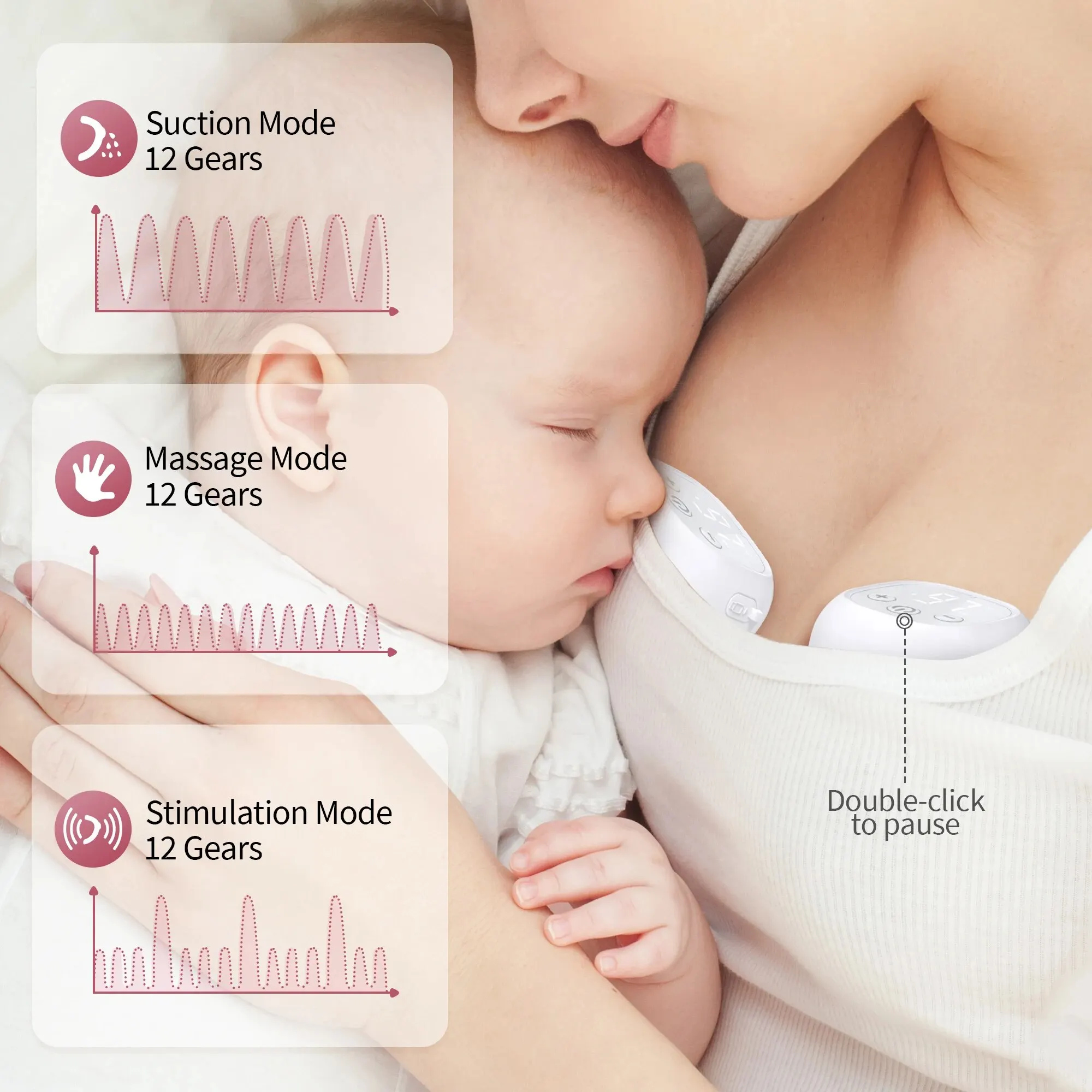 Electric Breast Pumps 12 Levels 3 Modes Wearable Breastpump Hands Free BPA Free LCD Display Painless Wireless Breastfeeding