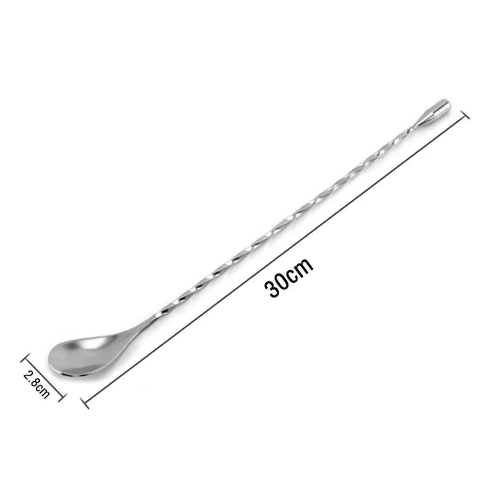 30cm Long Handle Cocktail Stirrers Bartender Mixing Stick Spoon Stainless Steel Barman Kit Accessories Whisky Shaker Bar Kitchen
