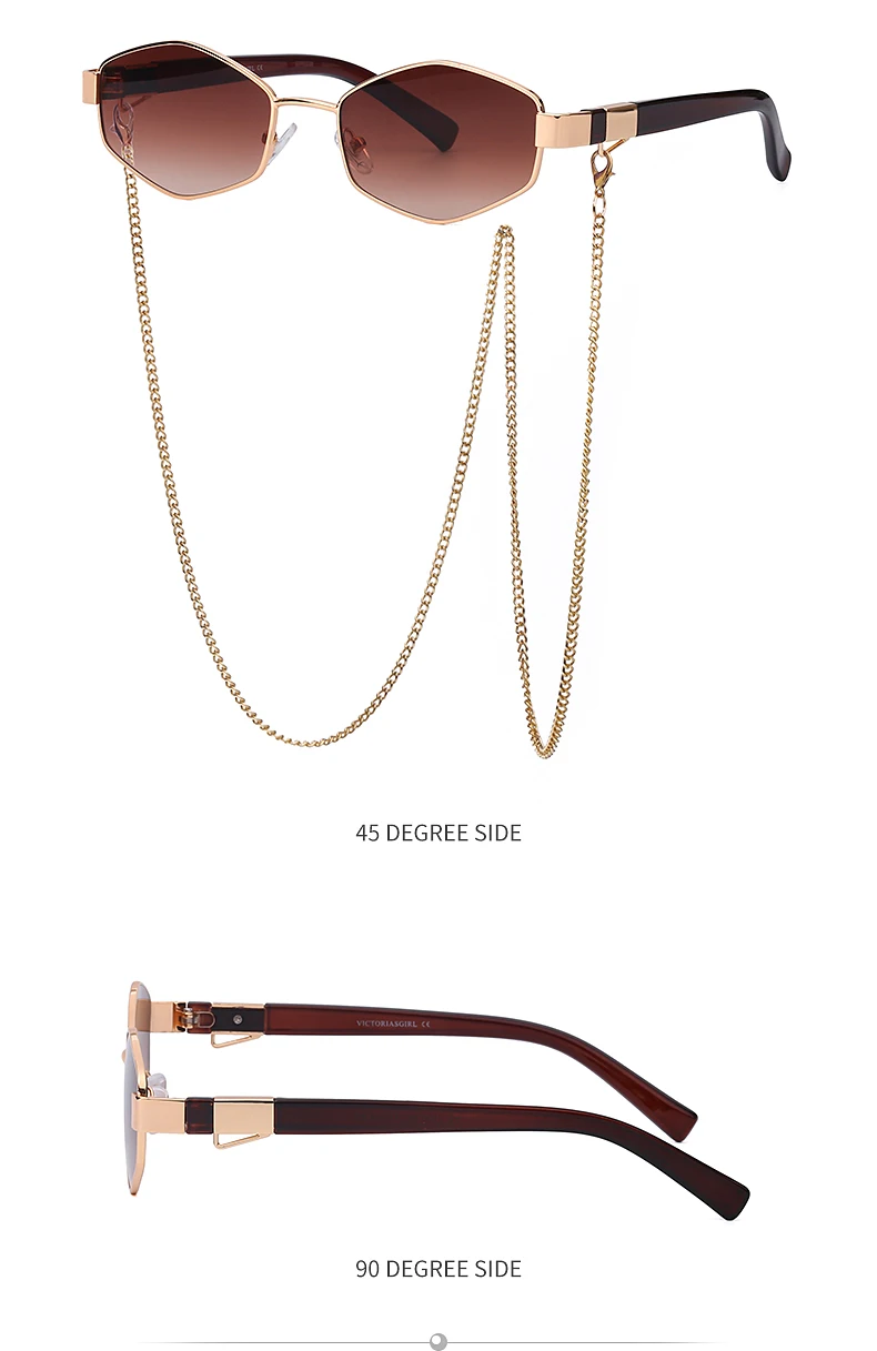 Mode kleine unregelmäßige Sonnenbrille Frauen Luxusmarke Designer trend ige polygonale Sonnenbrille Damen mit Metall brillen kette – Detail 19