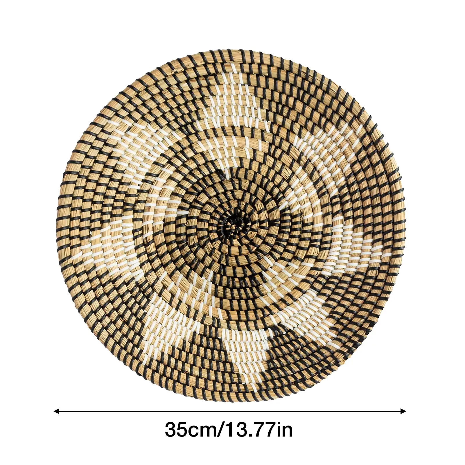 Handmade Hanging Wall Basket Decor 35cm Round Seagrass Rattan Woven Basket Boho Home Decor Trays for Bedroom Living Room