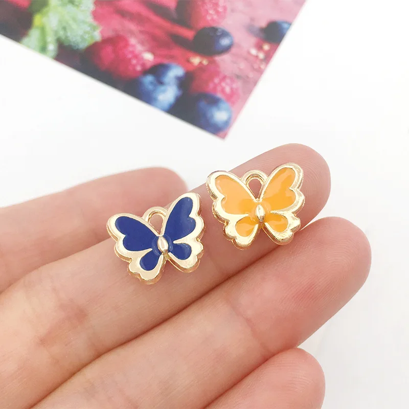50Pcs 12 Colors Enamel Animal Pendants Cute Butterfly Charms for Keychain Jewelry Making DIY Handmade Earrings Supplies 11x11mm