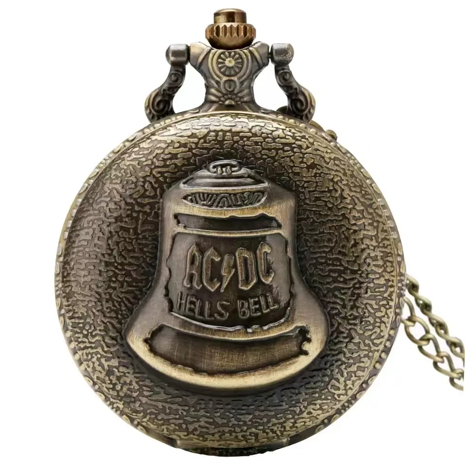 Vintage Bronze Quartz Pocket Watch Hell Bell Pattern Pendant Jewelry Chain Watch Men Women Clock Gift Collection