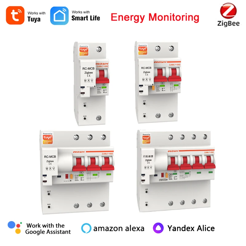 1P 2P 3P 4P Zigbee Tuya Smart Single Three Phase Circuit Breaker,Energy