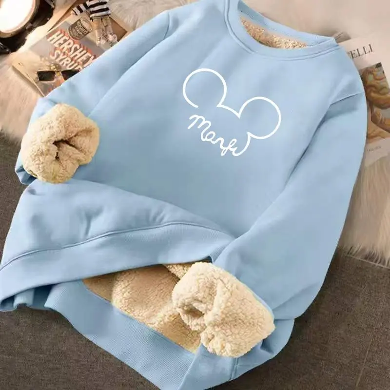 Print Hoodies Casual Cartoon O Neck Velvet Cashmere Soft Warm Sportwear Sweatshirt Female Fleece Ladies Streetwear Tops Clothes 5