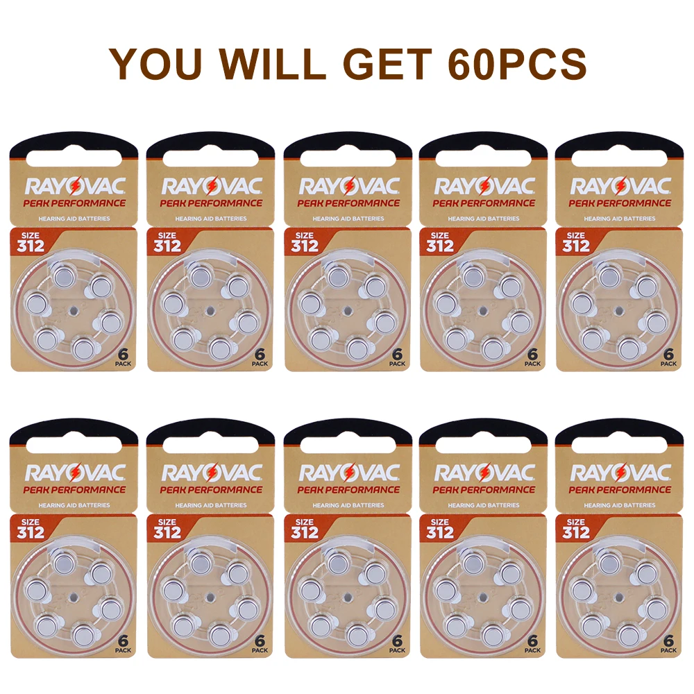 Hearing Aid Batteries Hearing Aids Batteries 60PCS/10 Cards Rayovac Peak A312A 312A PR41 Zinc Air Battery for BTE CIC RIC OE Hearing aid battery