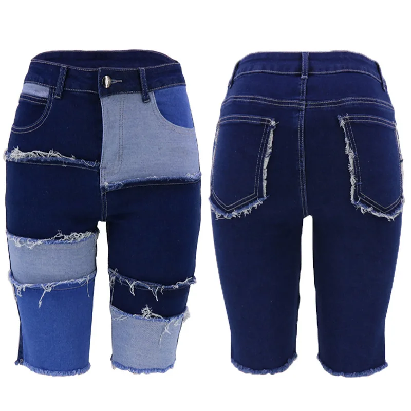 Summer New Fashion Five-point Denim Trousers High Elastic Hip Stitching Pants Ladies Jeans Women's Clothing