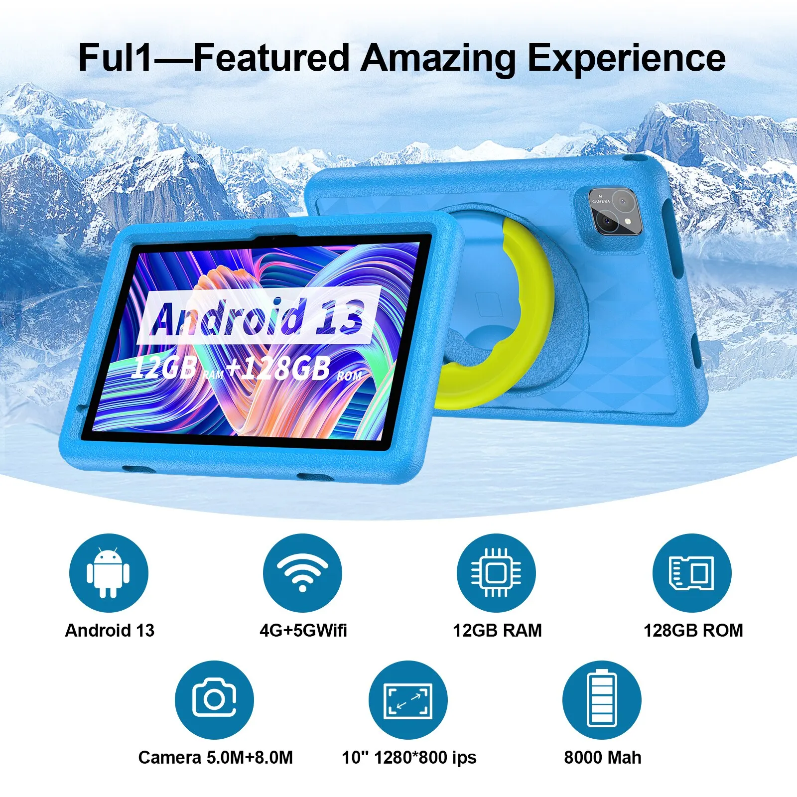 10.1 Inch Tablet for Kids, Android 13, Octa-Core, 4G LTE Dual SIM, Parental Control, 12GB RAM(6+6 Expand)/128 GB Storage 4