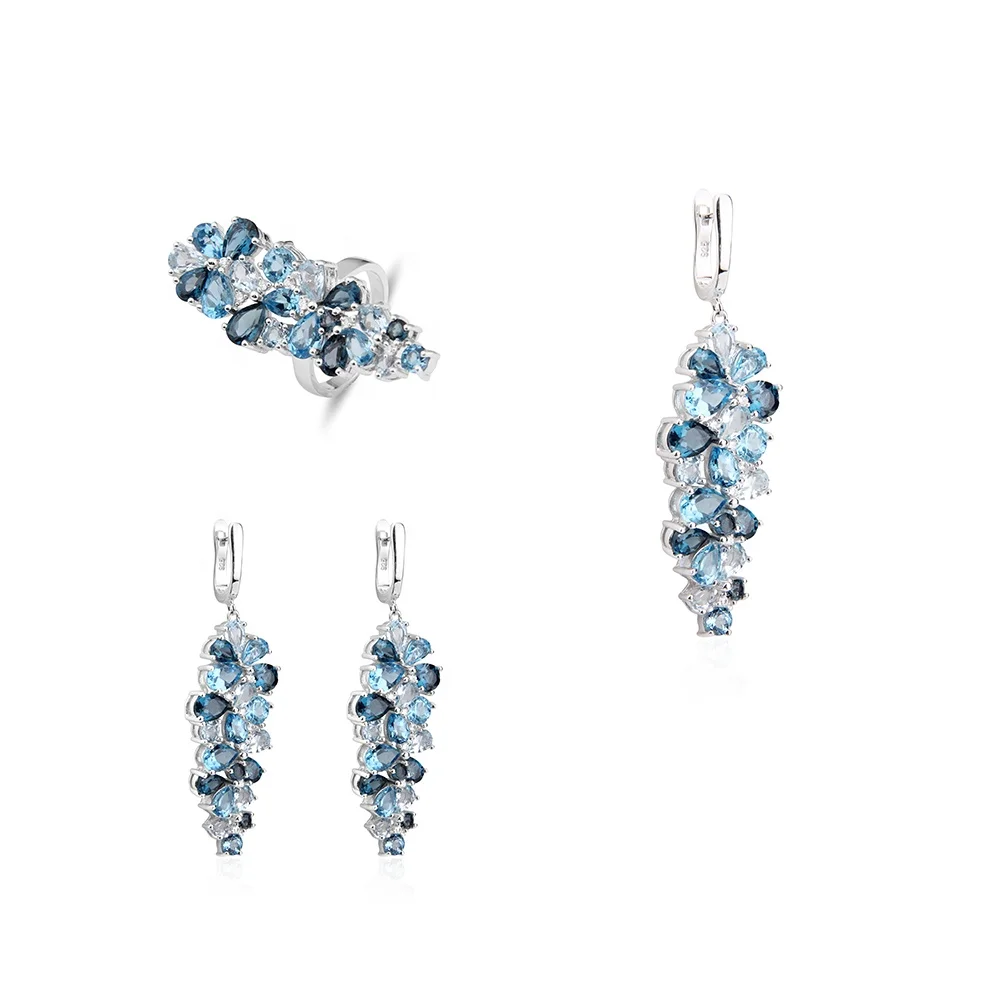 

Abiding Fine Jewelry High End Luxury Cluster Sky Blue Topaz 925 Sterling Silver Jewelry Set For Women