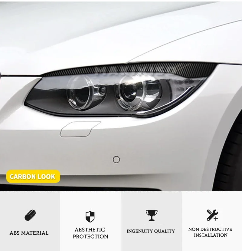 Für BMW E92 E93 2007-2014 Glänzend Schwarze ABS-Kunststoff Frontscheinwerfer-Augenbrauen-Abdeckung Lampenabdeckung Aufkleber – Detail 2