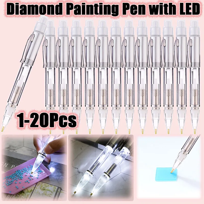 5D DIY Diamond Painting Pen 1-20Pcs with LED Lighting Luminous Point Drill Dotting Pen Rhinestone Picture Drawing Tool Handcraft