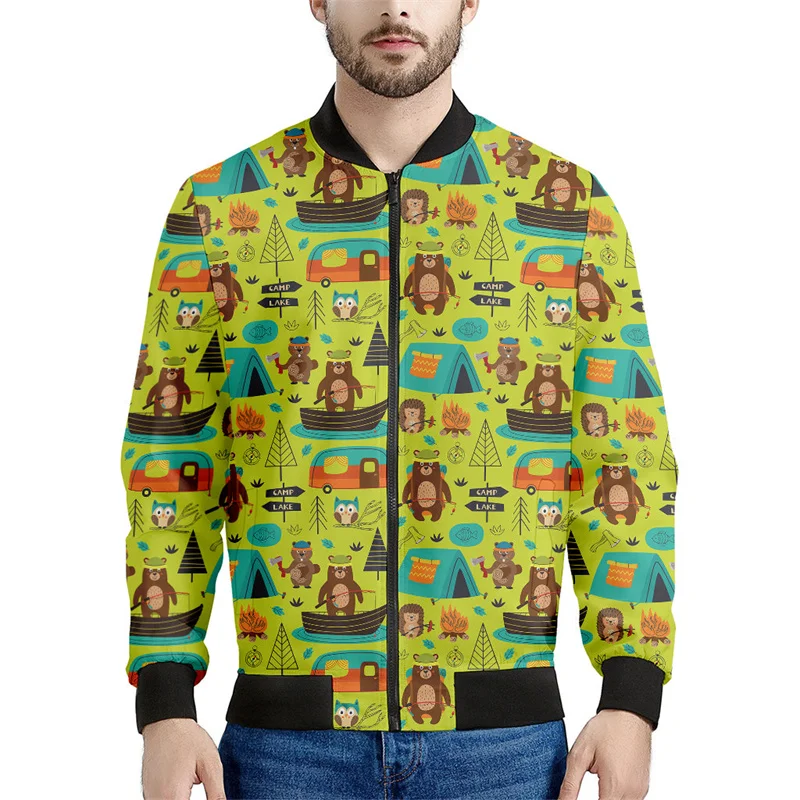 thumbnail image 1 of Chaqueta con cremallera para acampar con dibujos animados para hombres y niños, abrigo con estampado 3D, chaquetas casuales con cremallera para la calle, sudadera tipo bombardero para primavera y otoñ, 1 of 5