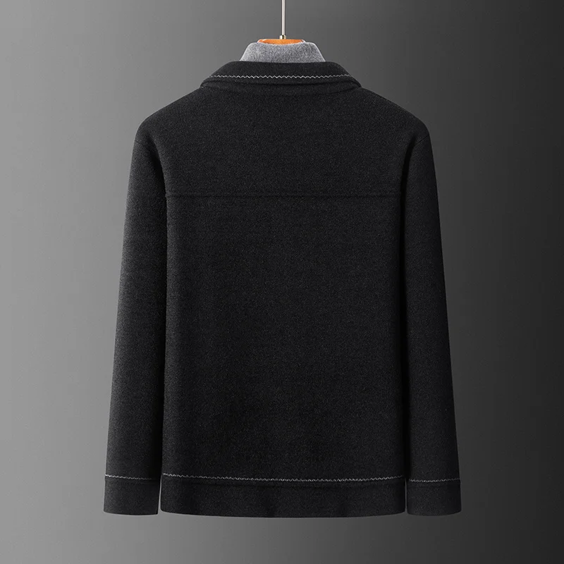 

Brand High-end Autumn and Winter New Woolen Coat Lapel Short Casual Top Men's Classic Bright Line Jacket