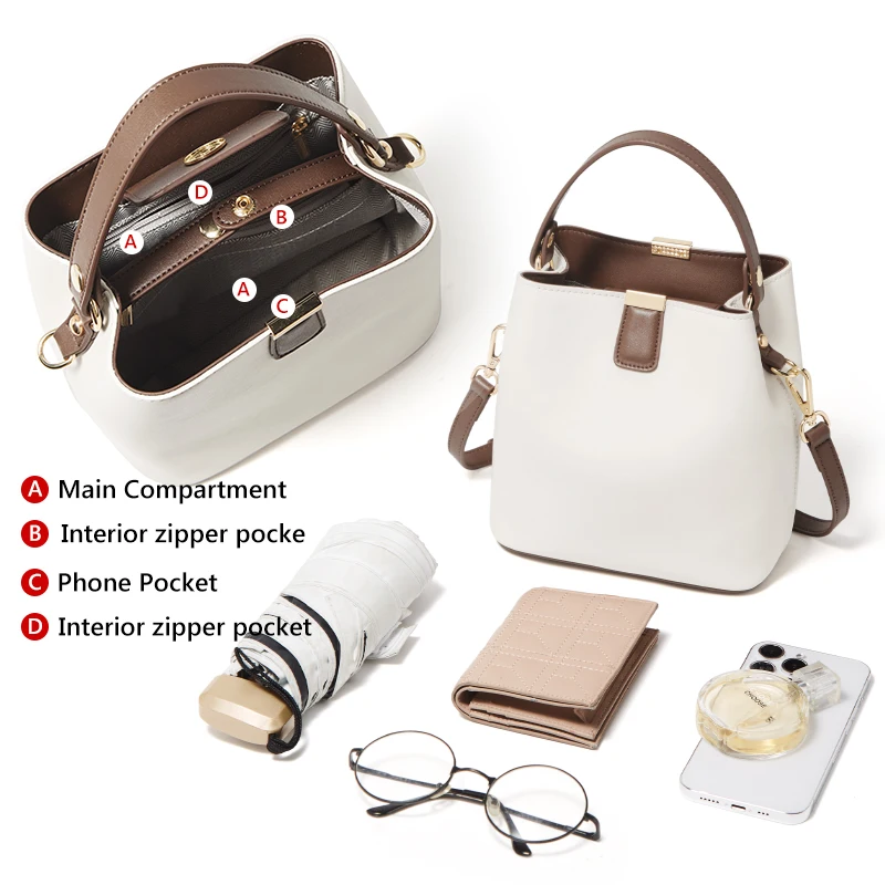 FOXER Split Leather Bucket Bag Lady Messenger Bag Women's High Quality Stylish Handbag & Totes Elegant Female Bag Large Capacity