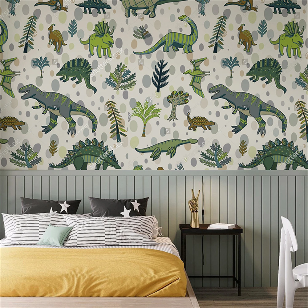 

Custom Cartoon Dinosaur Wallpaper for Children's Room Wallpapers Boys Girls' Bedroom papel de parede 3D art Mural home decor