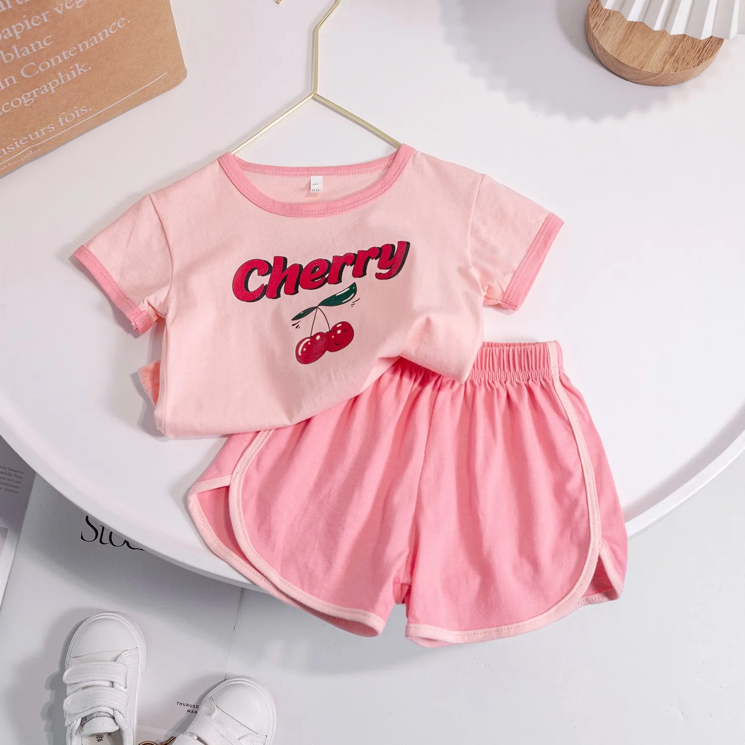 

Toddler Girl Clothes Sets Cherry Print Fashion T Shirt+Shorts 2pcs Sports Suits 1-7Y Short Sleeve Cotton Two-piece Summer Outfit