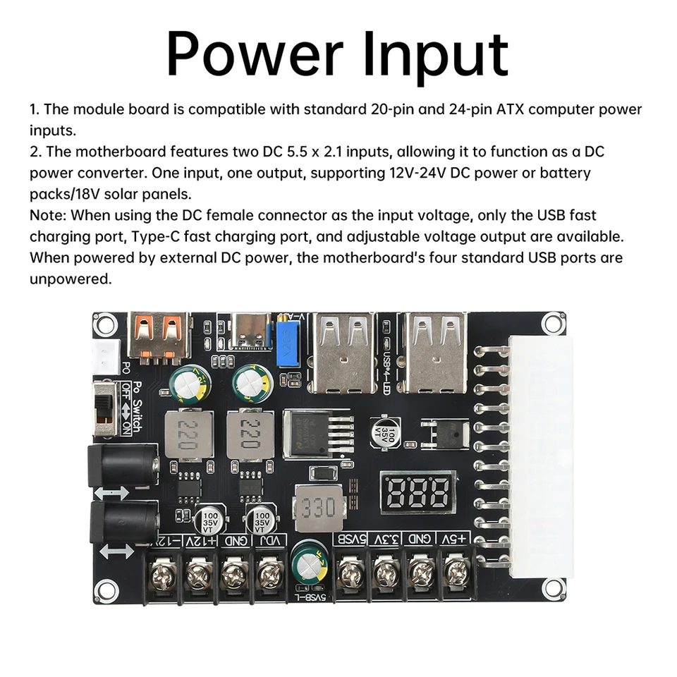 Eboxer 24/20Pin ATX-voeding tafelblad breakout board module adapter voor computer pc
