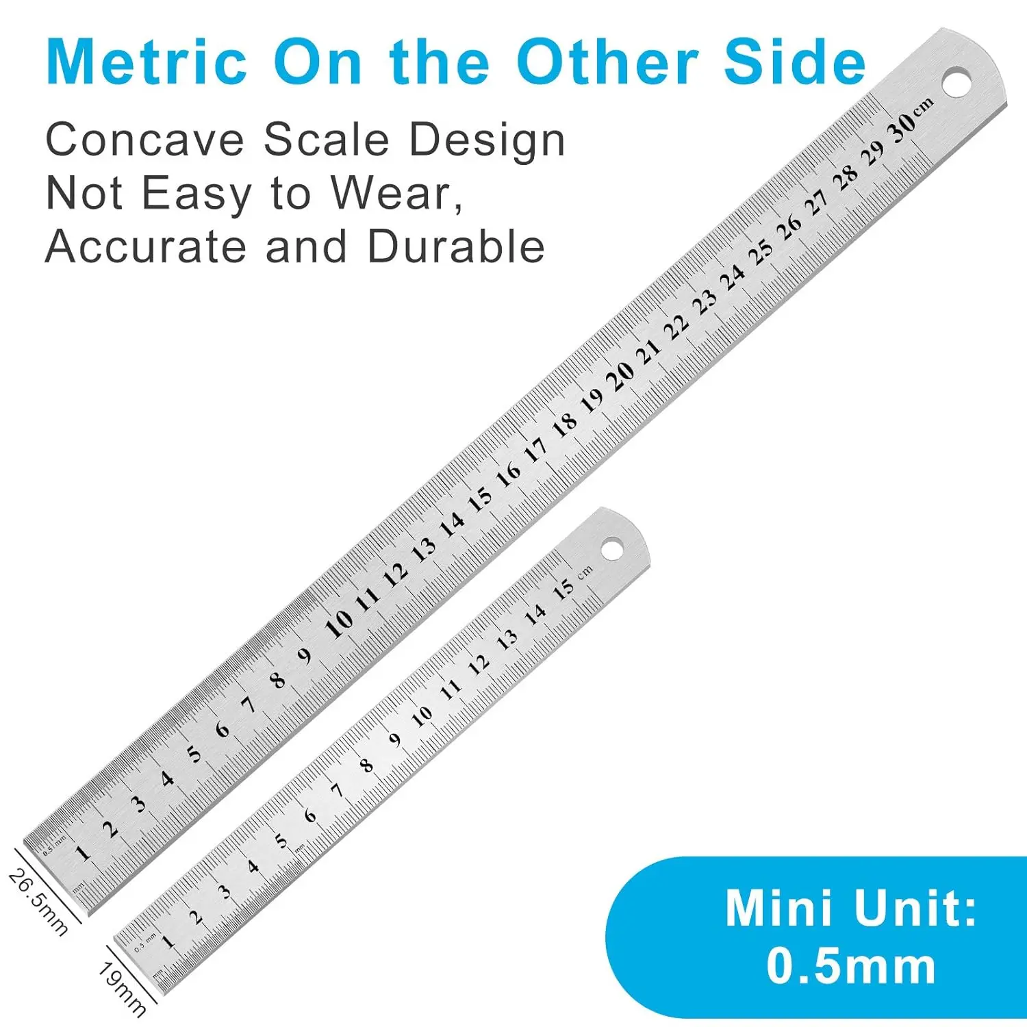 Stainless steel ruler 2PCS Metal Ruler Steel Ruler Inch Metric 6 12 Inch Easy to Read Inch Mm Cm School
