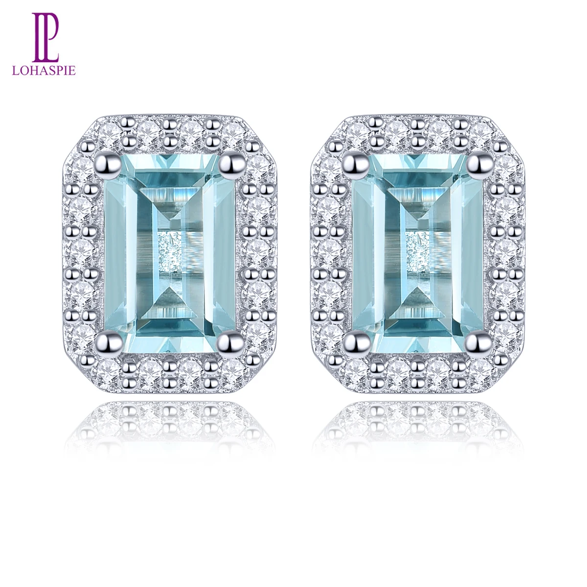 Lohaspie Natural Aquamarine Diamond Real 9K White Gold Women Orecchino 1 Carati Genuine Gemstone Regali Personalizzati Di Gioielleria Raffinata