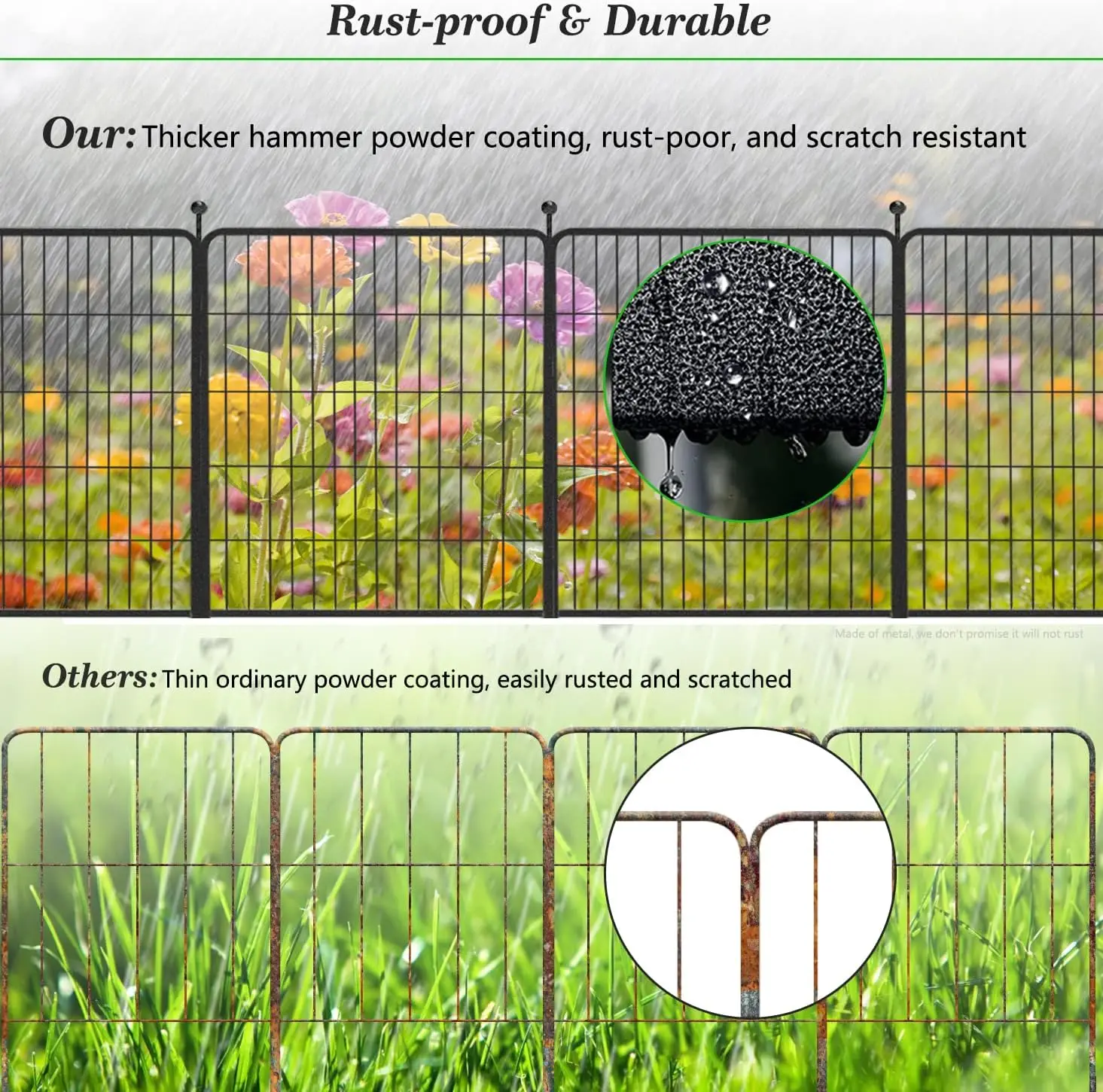 Garden Metal Fence 46ft (L)&times;32in(H) 20 Panels Heavy Duty Iron Wire Animal Barrier Temporary No Dig Fence Landscape Edging Privac