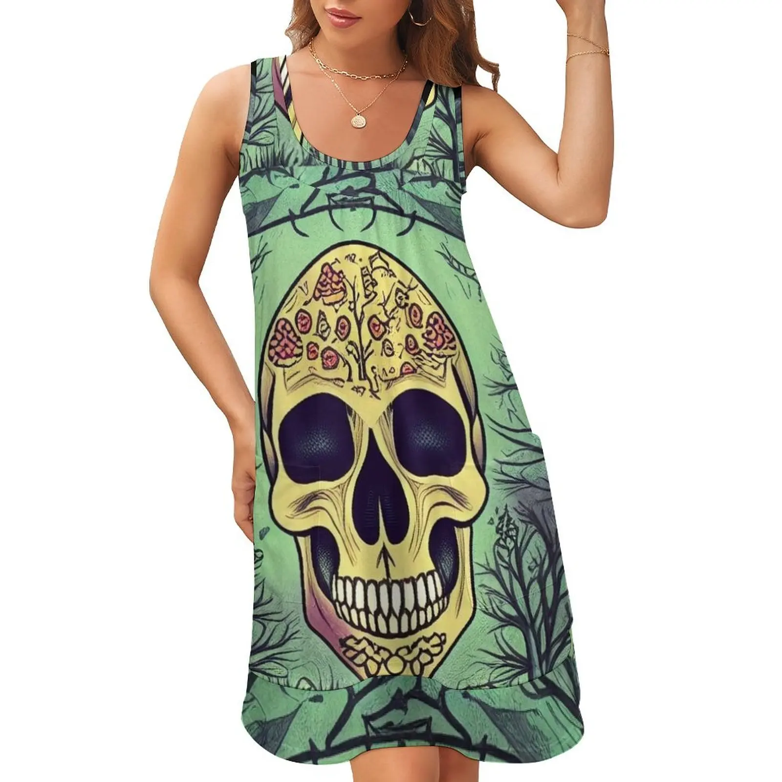 

Smiling lovely skull head Sleeveless U-Neck Fake Two Piece Dress women's evening dress 2024 Evening dresses