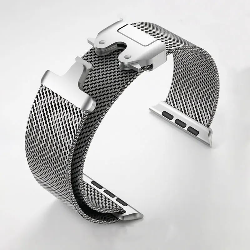 Titanium Milanese Loop Strap with Parachute Buckle in Natural Finish