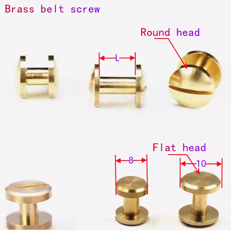 10sets Solid Brass Belt screw Binding Chicago book Screws Nail Stud Rivets For Photo Album Leather Craft Studs head 8mm /10mm rivets and fasteners rivets and screws binding screws