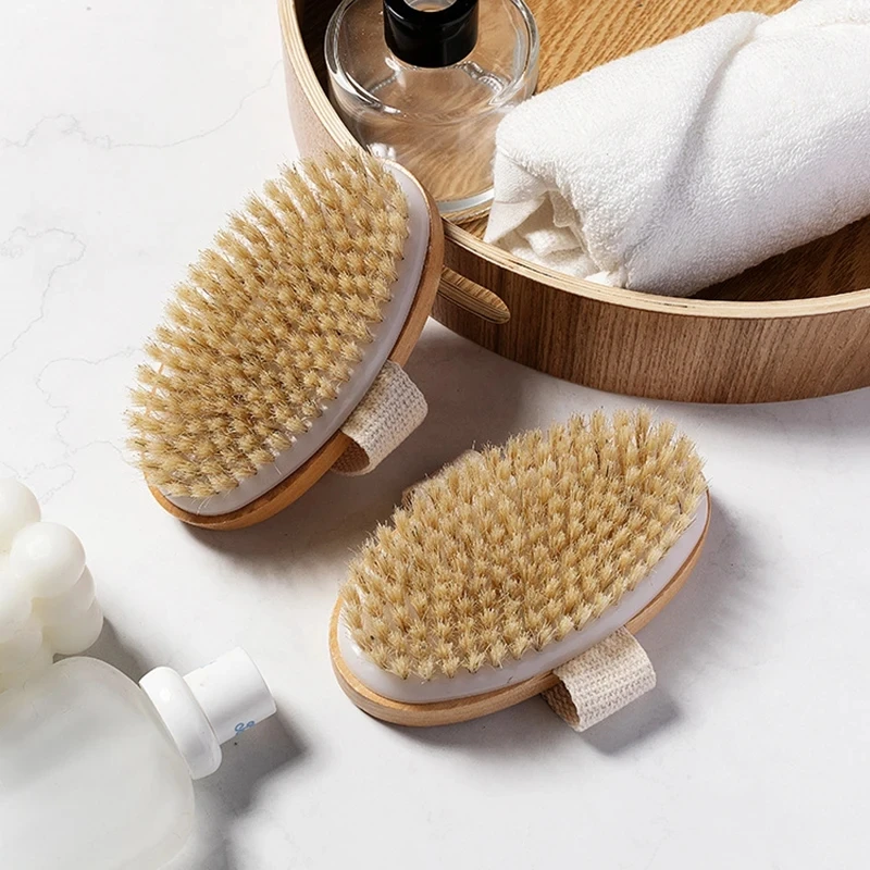 1PC Natural Bristle Brush Wet Dry Skin Body Bath Brush Exfoliating Cleansing Scrubber Brush Body Manual SPA Shower Gentle Massag