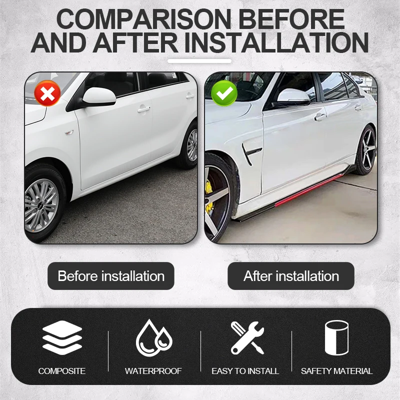 범용 사이드 스커트 익스텐션 로커 플레이트 립 분리기 범퍼, BMW 메르세데스 벤츠 도요타 아우디 닛산 혼다용, 8 개, 2m, 2.18m