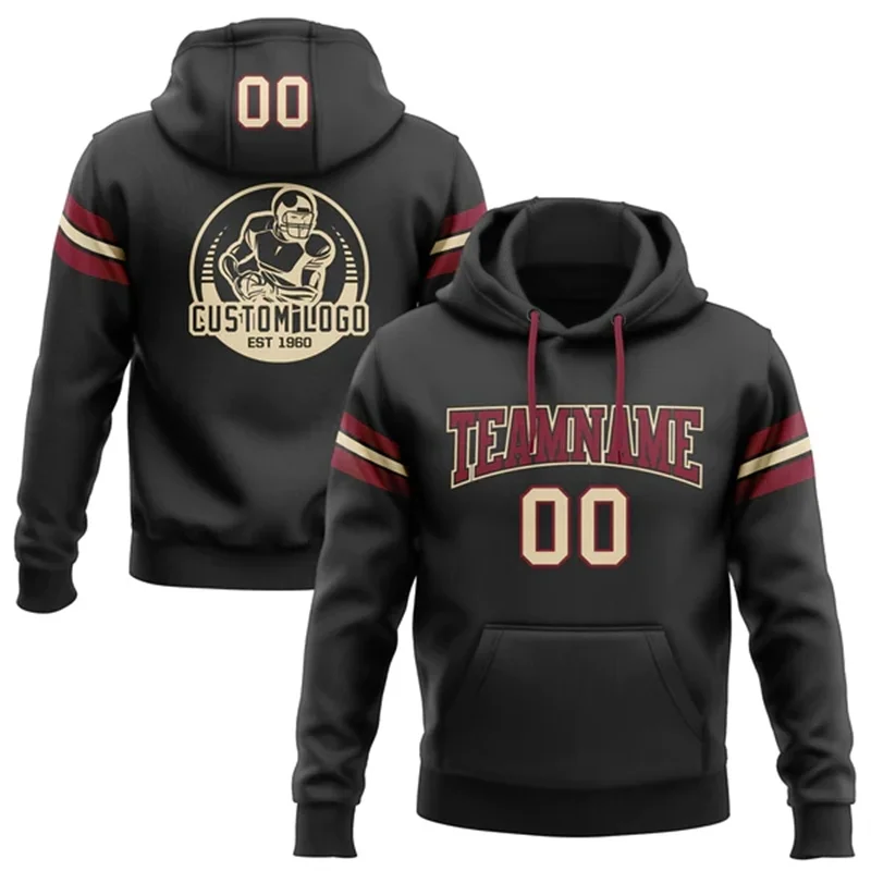 Custom Black Kelly Green-White Football Pullover Sweatshirt Hoodie 3D Printed Sports Pullover Sweatshirt Hoodie