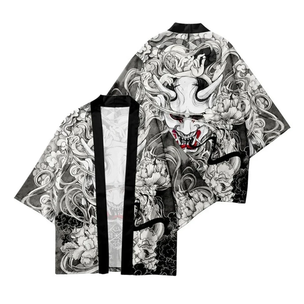 Demon Print Samurai Shirt Kleding Traditionele Haori Kimono Vrouwen Mannen Japanse Anime Streetwear Vest Yukata Cosplay