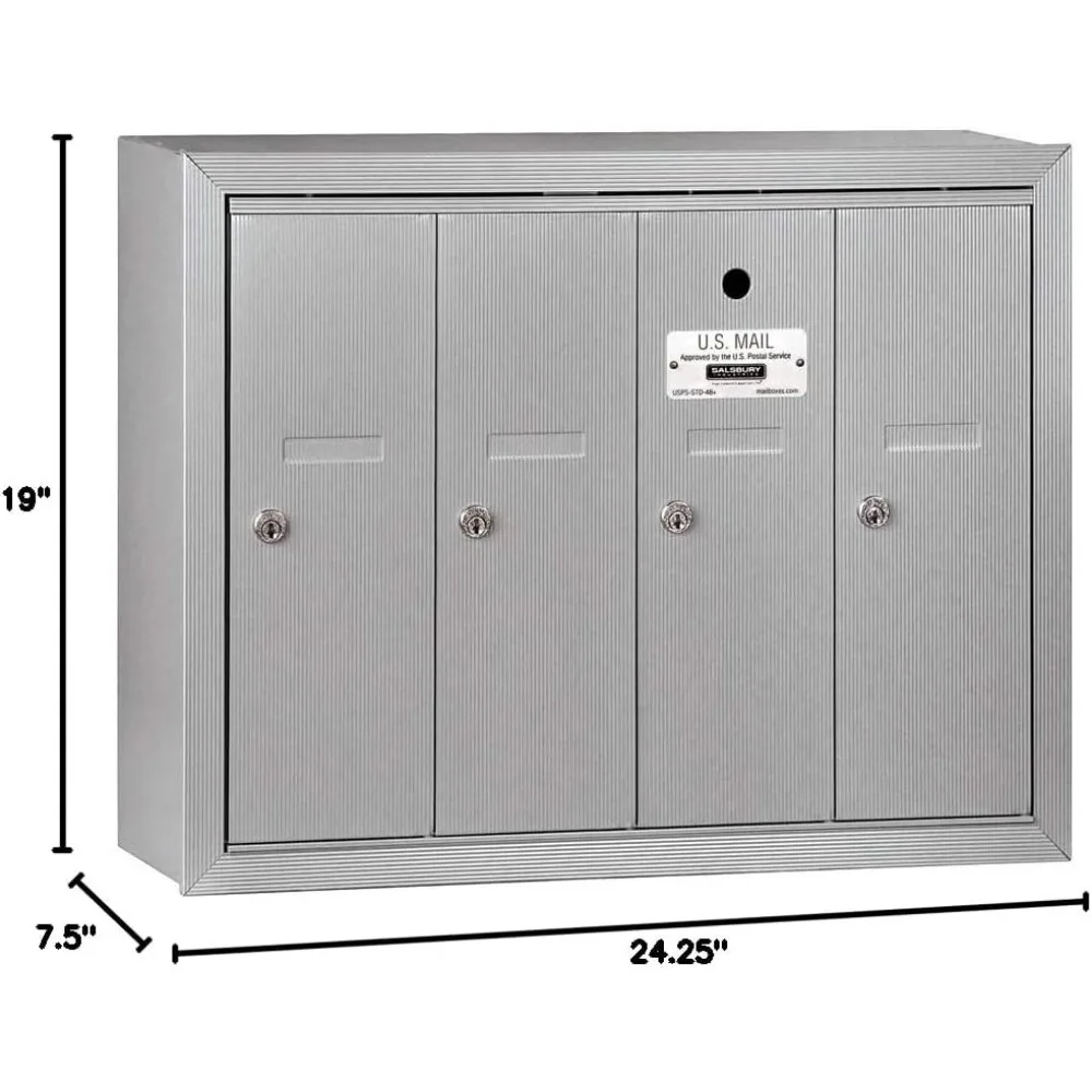 Aluminum 3504ASU Surface Mounted Vertical Mailbox 4 Doors USPS Access mailing box