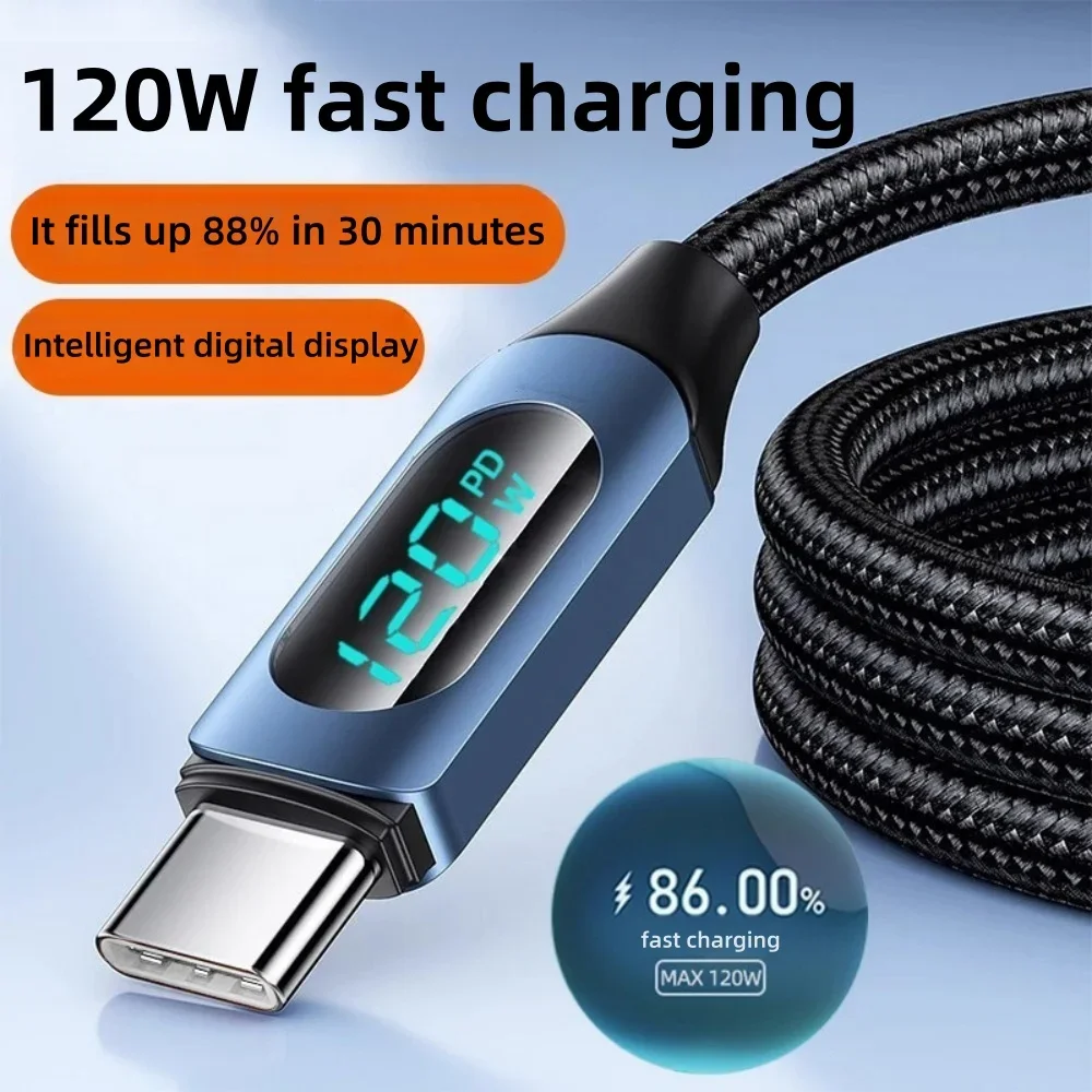 120W Dual Type C Data Cable Fast Charging Charger USB to Type C Display Cable For Huawei Honor Xiaomi Samsung USB Charger Cable