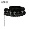 HERSHINE Women's Fashion Black Plush Cross Metal Waist Chain, Y2K Gothic Punk Street Rock Hip Hop Accessory,spring,summer