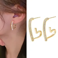 925 Silver Needle Korean Fashion Crystal Heart Earrings For Women Jewelry 2026 Trending New Luxury Women's Hoop Earrings Brincos 2